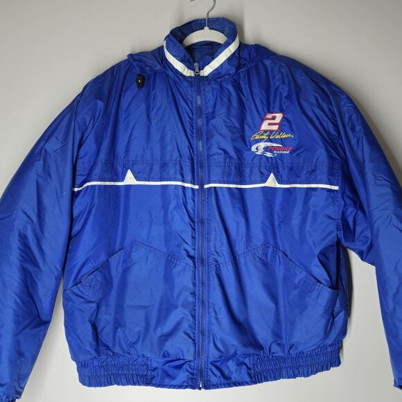 Vintage NASCAR Rusty Wallace Penske Racing #2 Jacket Puffer Adult XL Blue - Picture 1 of 8
